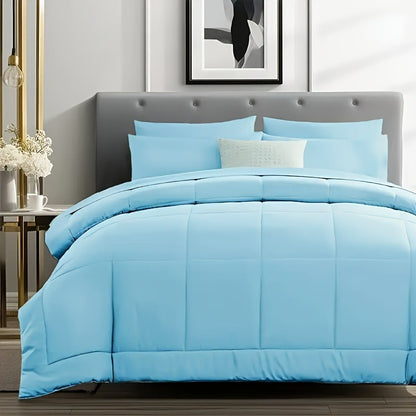 Edredom Xadrez Luxuoso de 5/7 Peças, Microfibra Macia, Respirável, Fácil de Cuidar para Todas as Estações, Conjunto de Cama com Alternativa de Pena de Ganso