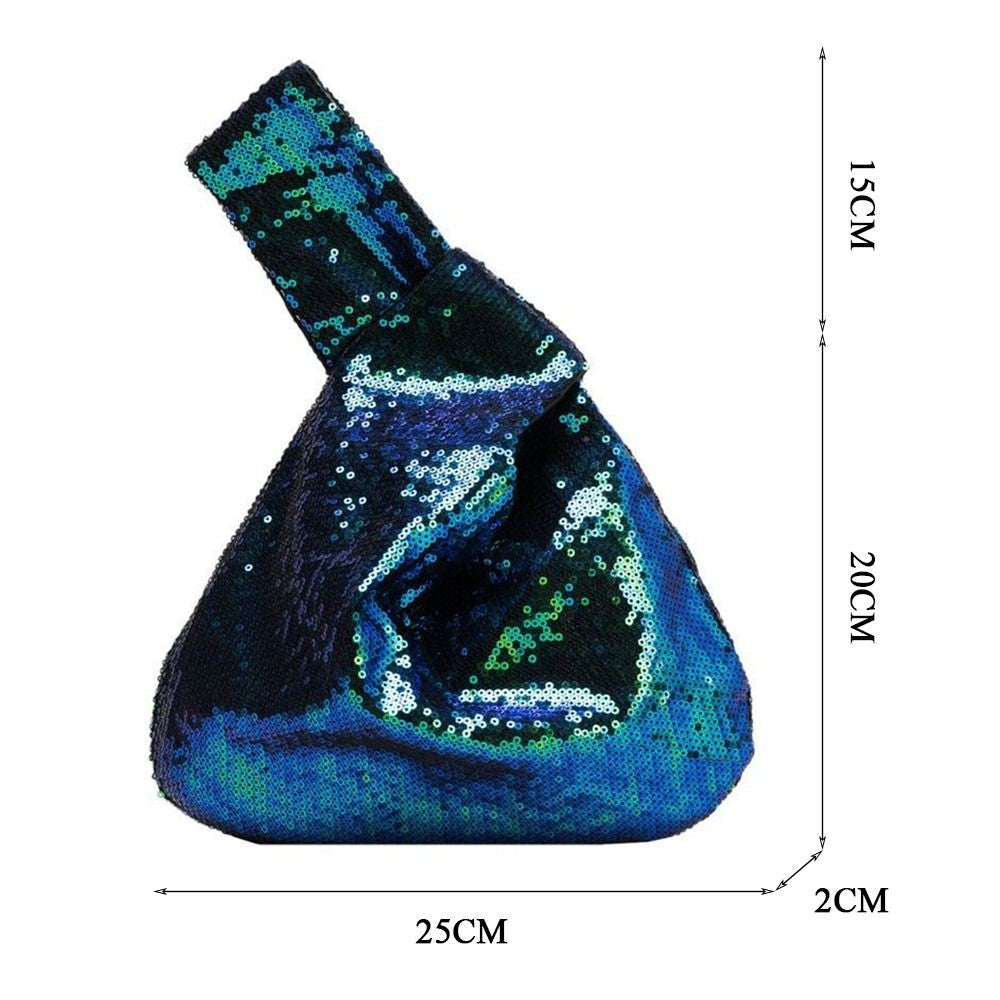Ladies Trendy Fashion Reversible Sequin Evening Clutch Purse Women Girls Small Glitter Wrist Knot Bag