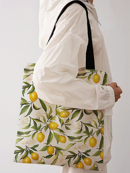Lemon pattern printed casual handbag, reusable fashionable backpack, multifunctional handbag, canvas shopping bag