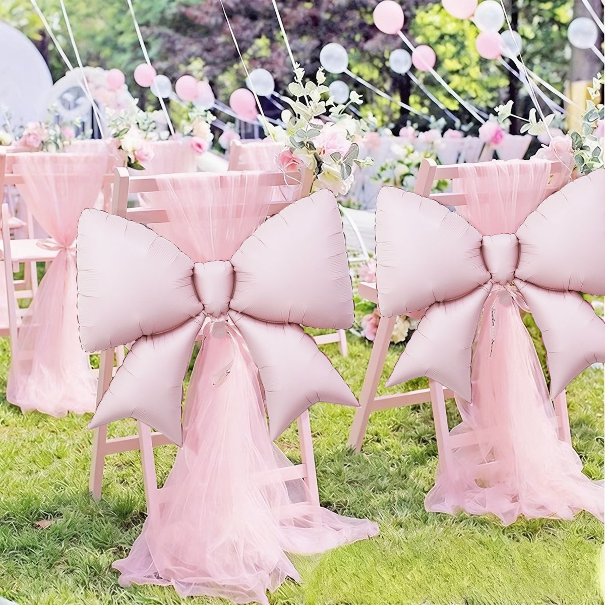 2pcs pink bow balloons princess style theme set, birthday, wedding, anniversary, bachelor party, gender reveal