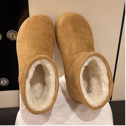 Evshine Winter Mini Snow Boots For Women Plush Lined Warm Suede Snow Boots Comfy Fuzzy Boots Fur Home Ankle Boots Lady Snow Boot