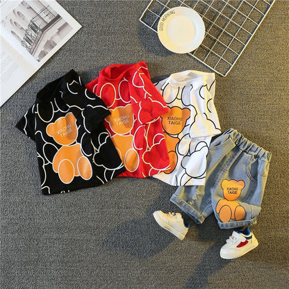 Novo Terno de Roupa de Verão para Bebê Meninas Moda Infantil Meninos Desenho Animado Camiseta Shorts 2 Peças/Conjuntos Traje Casual para Crianças Agasalhos