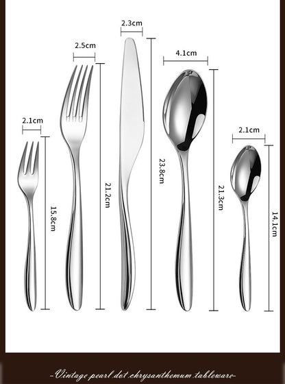 5Pcs 304 stainless steel cutlery set steak knife and fork Hotel restaurant kitchen Home commercial high-end dinnerware
