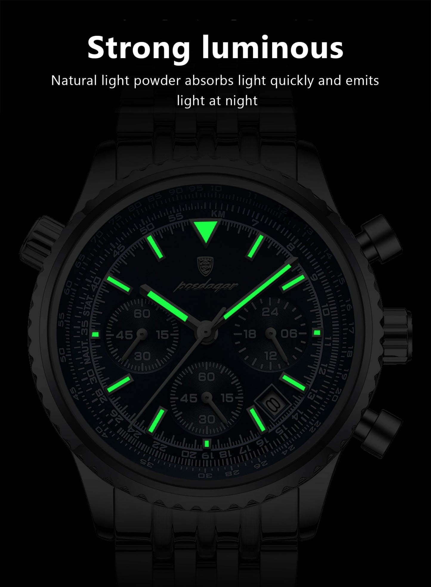 POEDAGAR Fashion Military Men's Watches Waterproof Luminous Date Chronograph Man Watch Stainless Steel Luxury Quartz Male Clock
