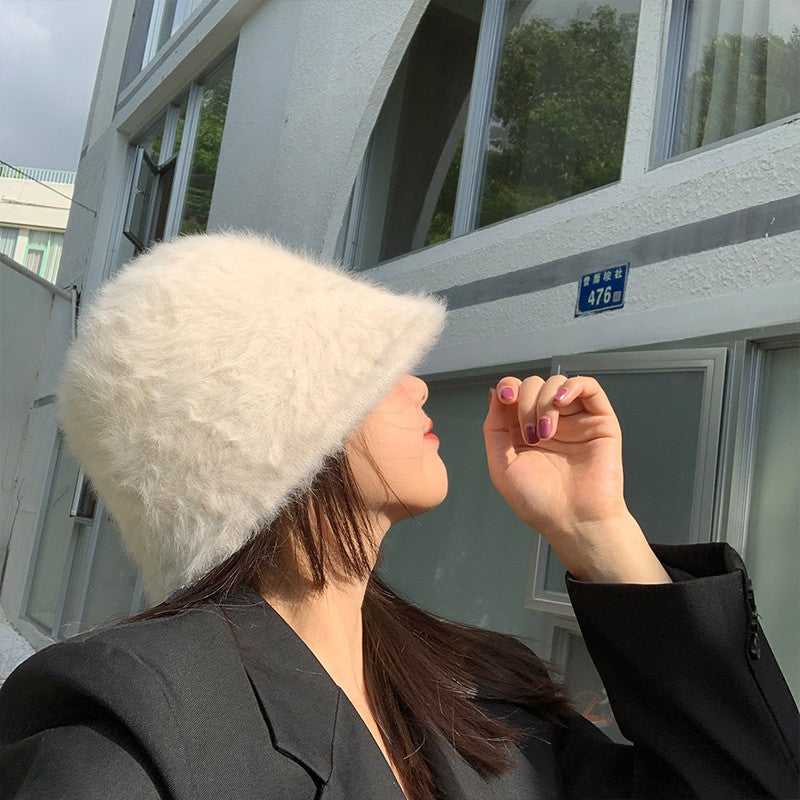 2023 new Hat winter women's fashion Solid color rabbit fur hat bucket cap  fisherman's hat  knitted wool basin Bucket Hat