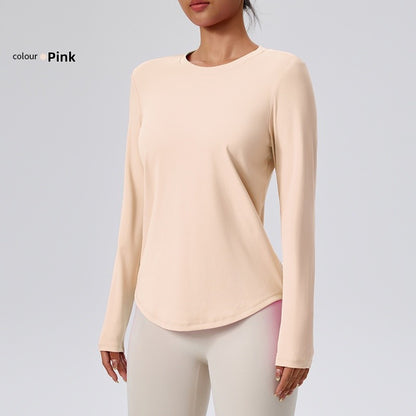 Naked Spring and Autumn Round Neck Fitness Yoga Clothing, Slimming and Slimming Base, Sports Top, Pilates Long Sleeve, Female