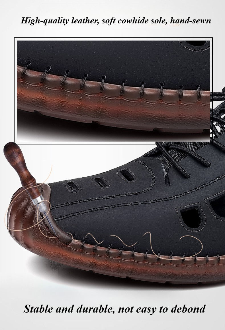 Summer Men's Leather Sandals Tendon Sole Slip on Flat Casual Sandals Outdoor Beach Sandal Shoes for Men Sandalias De Hombre 2025