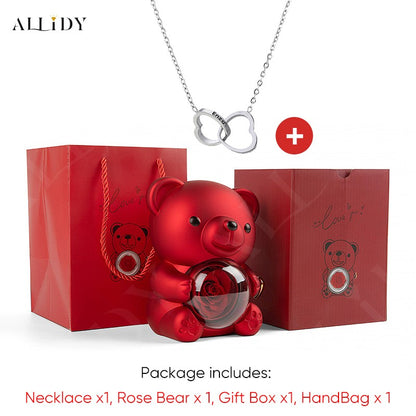 2025 Hot Eternal Rose Teddy Bear Gift Box with Custom Necklace Jewelry Set Valentine's Birthday Holiday Gift Back School Gift