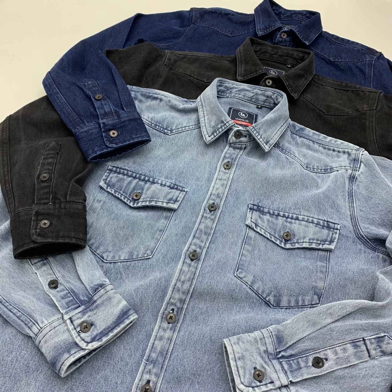 Heavy cargo denim shirt men May Khaki autumn do old retro loose casual plus size shirt coat