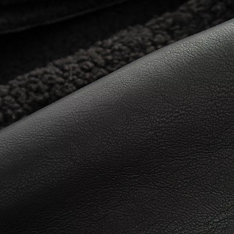 Women's Coat 2025 Autumn New Style Black Long-Sleeve Leather and Fur Integrated Coat with Belt High-End Outerwear Elegant