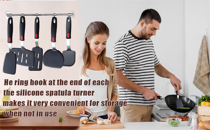 Espátula de Silicone para Panelas Antiaderentes Resistente a Altas Temperaturas, Espátula de Aço Inoxidável de Alta Qualidade para Fritar e Mexer, Utensílios de Cozinha