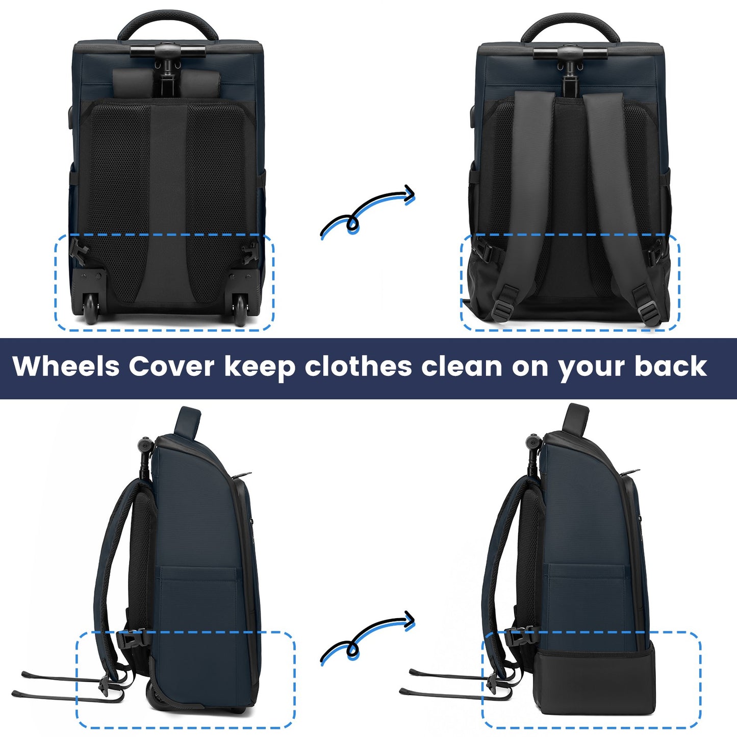 Mochila de Rodinhas Executiva com Rodas Mala de Bordo Impermeável para Viagem de Negócios Mochila para Laptop Malas de Bordo de 18 Polegadas