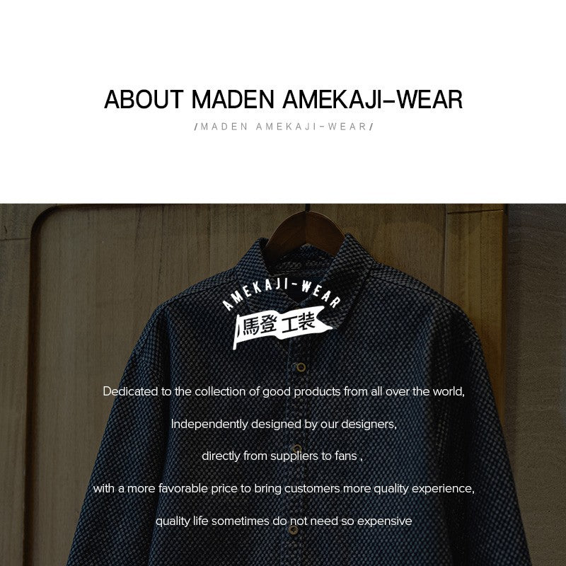 Maden Retro Checkered Long-sleeved Denim Shirt Loose Lapel Single-breasted Jacket for Men Spring and Fall Versatile Outerwear
