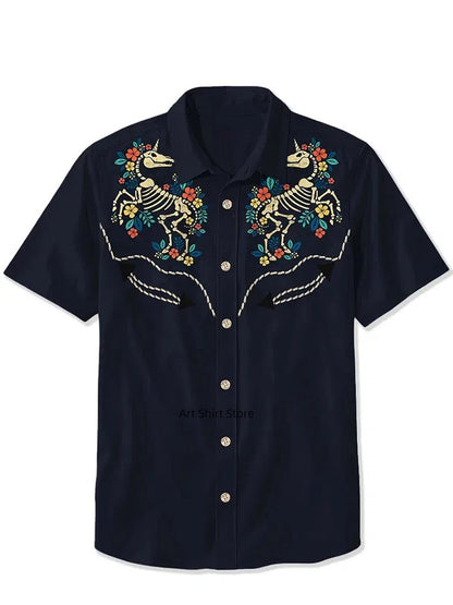 2025 Men's Casual Button Short Sleeve Shirt Mythical Medusa Snake Demon Pattern Comfortable And Breathable Summer Fashion Top
