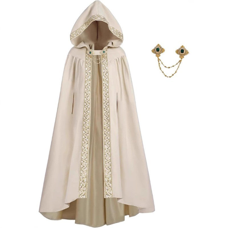 Medieval Lace Trim Hooded Cape 130cm Long Renaissance Wizard Witch Cloak Women Men Halloween Cosplay Costume