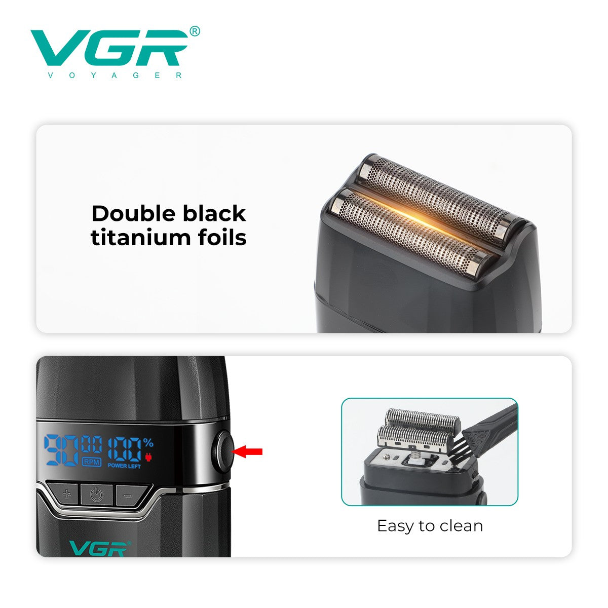 VGR Face Shaver 9000 RPM Foil Shaver LED Electric Shaver Professional Beard Trimmer Reciprocating Shaving Machine for Men V-308