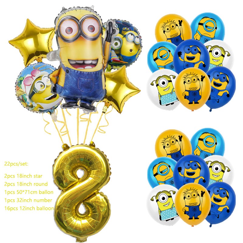 Anime Minion Themed Party Decorations Party Tableware Set Plates Cups Birthday Balloons Big Eye Yellow Man Party Favors Supplies