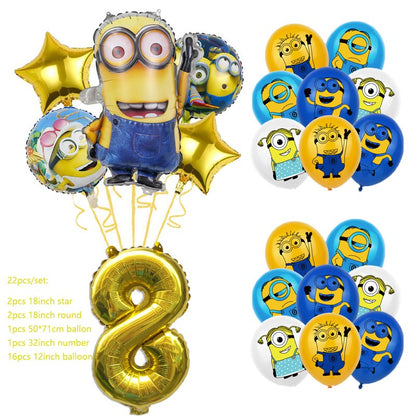 Anime Minion Themed Party Decorations Party Tableware Set Plates Cups Birthday Balloons Big Eye Yellow Man Party Favors Supplies