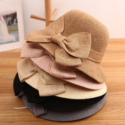 2021 fashion summer Women's bucket hat Straw made Bow hand-made straw hat foldable parent-child Panama hat children beach sun vi