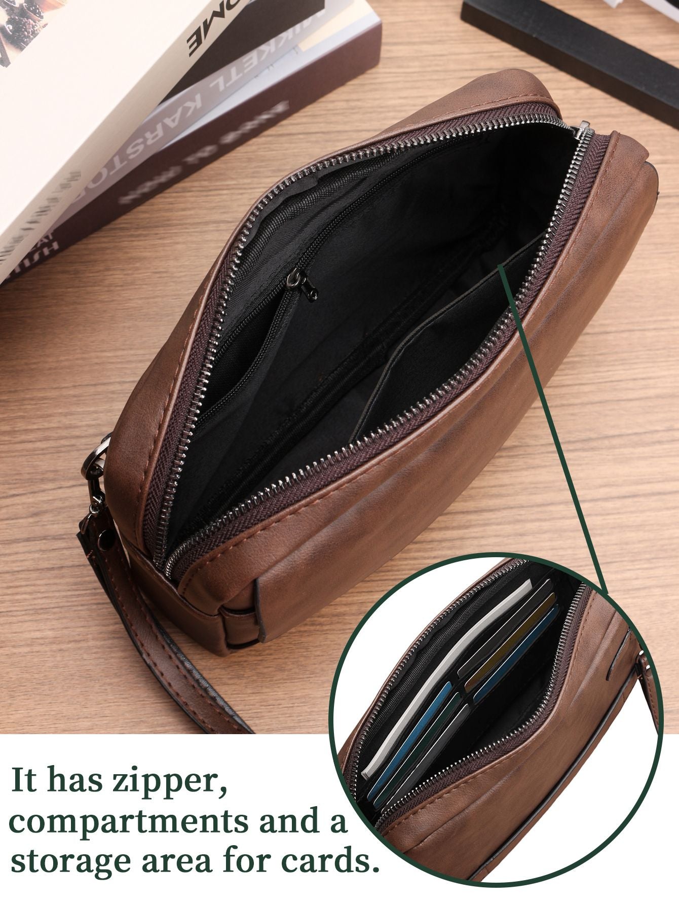 Minimalist Retro Handbag Fashion Business Casual Portable Large Capacity Multifunctional Wristlet Clutch Bag Cell Phone Bag