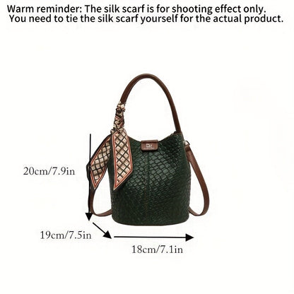 Women's Woven Bucket Bag.Deep Brown/Beige/Green/Black.Detachable Strap,Durable & Easy Clean.For Travel & Formal Events.Shop Now!