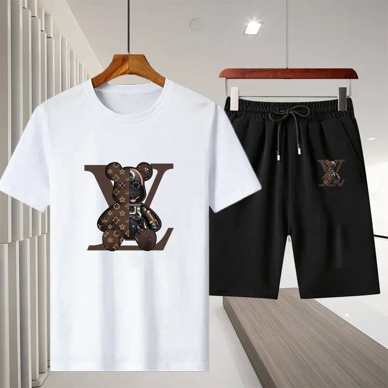 New 2025 summer leisure men's sports suit Outdoor hiking jogging men's short sleeve breathable T-shirt + shorts two-piece set