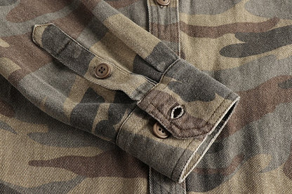 May Khaki wash vintage thick woven cotton cargo long sleeve shirt men's autumn and winter casual shirt coat