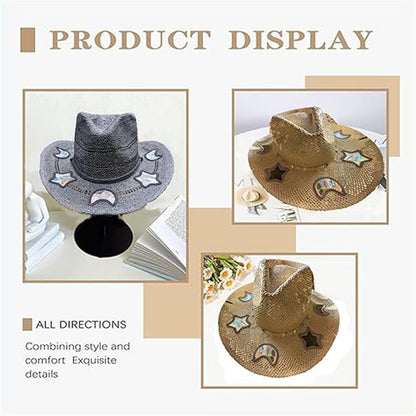 Straw Cowgirl Hat for Women Girls Shapeable Cowgirl Hat Vintage Summer Woven Sun Hat for Music Festival Party Beach