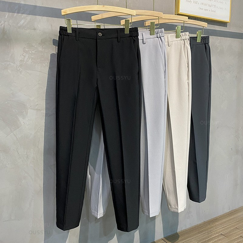 2025 Spring Summer Men's Casual Pants Suit Pant Slim Fit Work Elastic Waist Jogging Business Trousers Male Black Plus Size 40 42