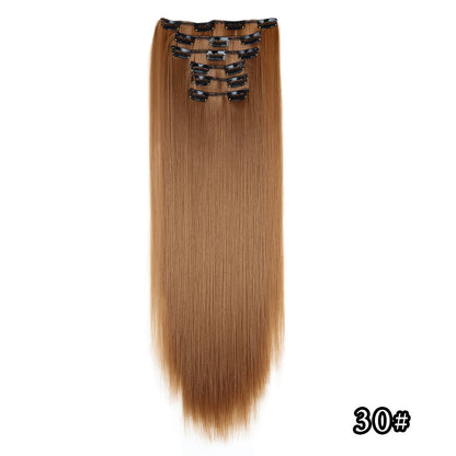 Apliques de Cabelo Natural de 24 Polegadas Cabelo Sintético para Mulheres Kit de Fios de Cabelo 16 Tic-Tacs em 6 Peças Apliques Mechas de Cabelo