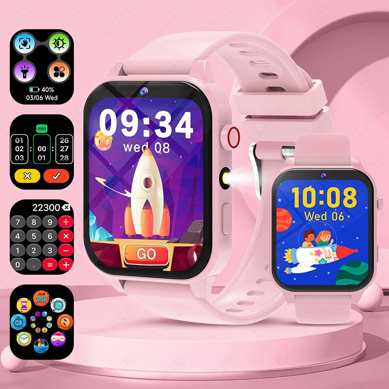 2025 New Children Smart Watch Alarm Clock LED Flashlight Waterproof Kid Watches HD Camera Take Photo Puzzle Game Smartwatch Girl