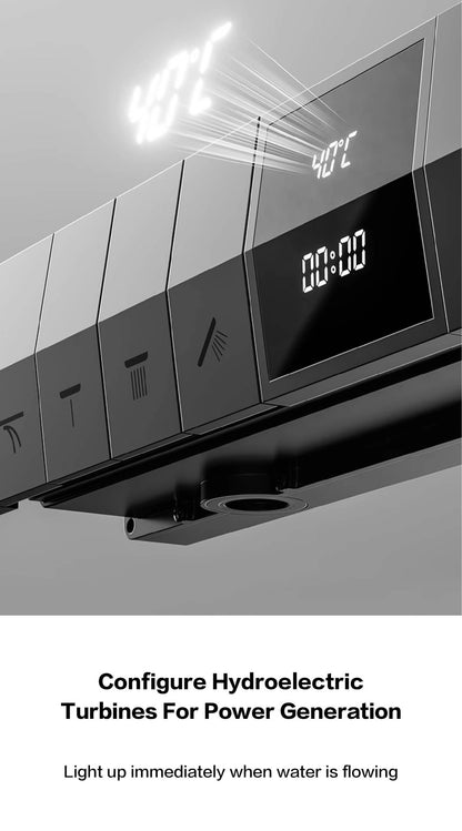 Sistema de chuveiro de parede com temperatura constante em latão cinza chumbo, montado na parede, com display digital LED, torneira de banheiro com água quente e fria