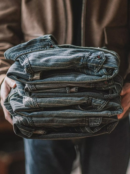 Streetwear Mens Denim Shirts Casual Long Sleeve Buttoned Lapel Striped Blouse Shirt For Men 2025 Spring Casual Cargo Shirt Tops