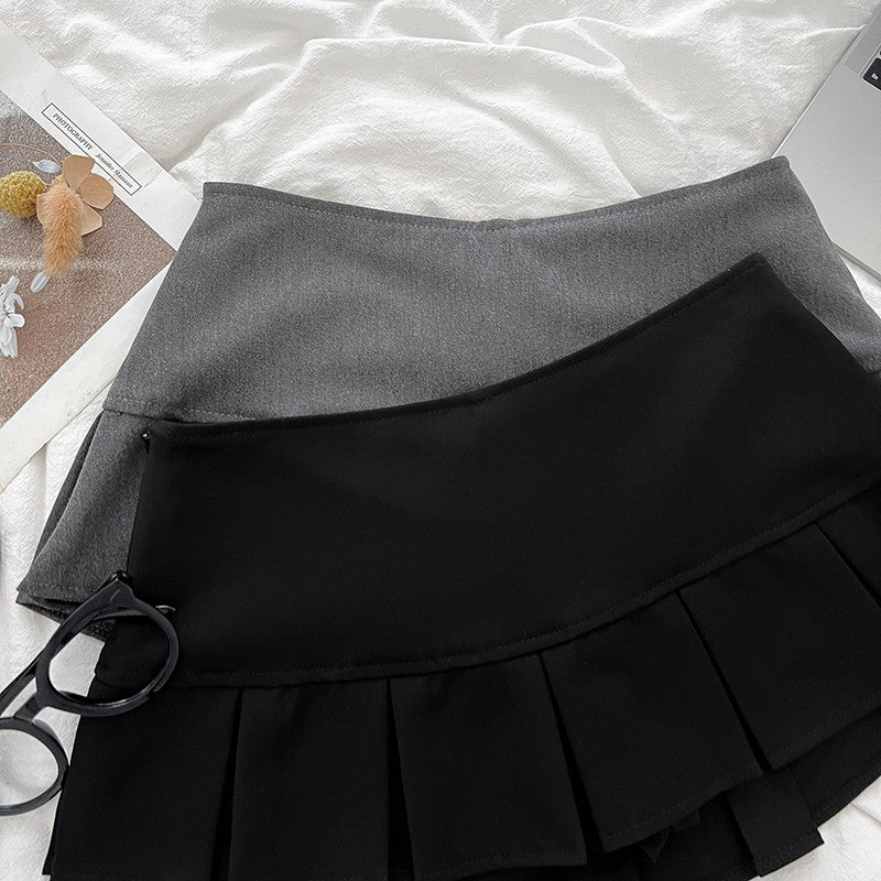 Low Waist Mini Skirt Y2K Black Low Rise Pleated Skort with Bulit-in Shorts Micro Miniskirt Women Teenage Girls Sweet Outfit