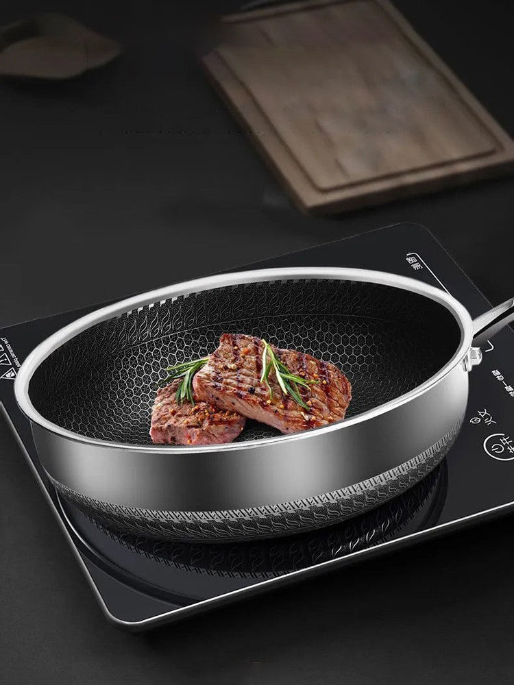 Frigideira De Aço Inoxidável 316l Frigideira Doméstica De Fundo Chato Frigideira De Bife E Ovo Não Revestida Fogão De Indução A Gás Un