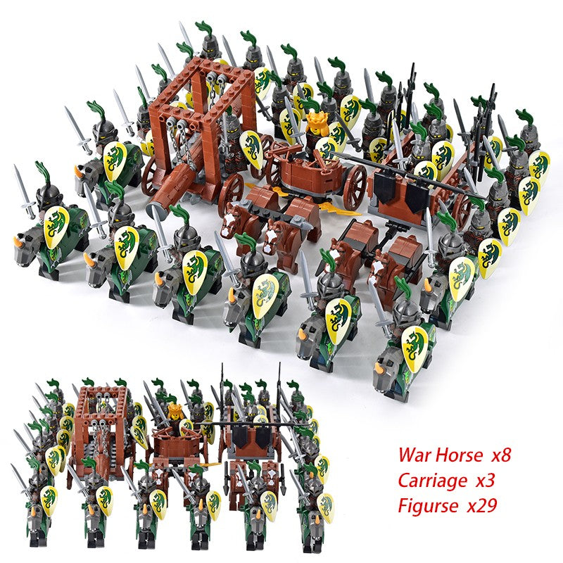 Castelo Medieval Cavaleiros Guerreiros Espartanos Cruzados Legião Romana Infantaria Cavalo de Guerra Carruagem Blocos de Montar Brinquedo de Figuras