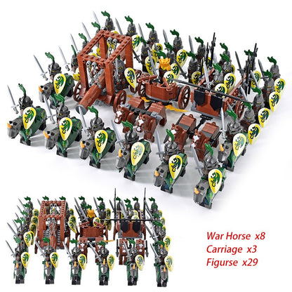 Castelo Medieval Cavaleiros Guerreiros Espartanos Cruzados Legião Romana Infantaria Cavalo de Guerra Carruagem Blocos de Montar Brinquedo de Figuras
