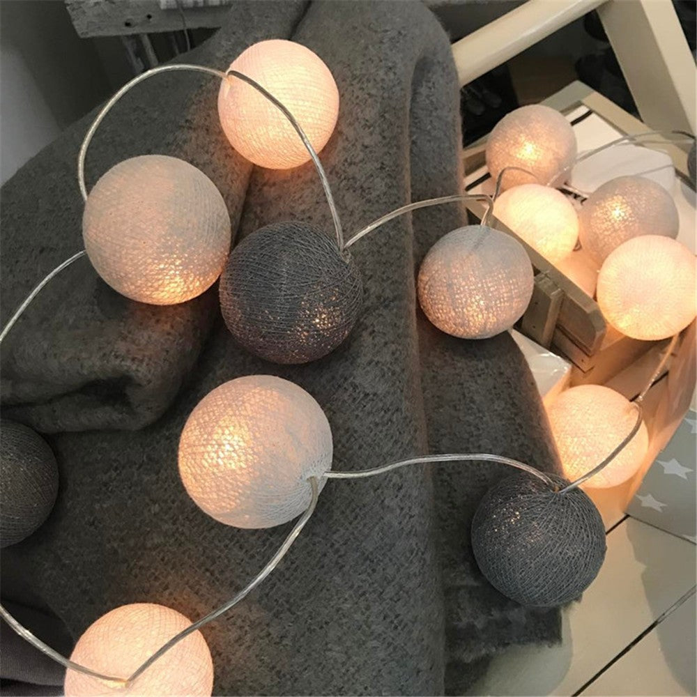 10/20LED Cotton Balls String Lights Battery Powered Fairy Garland Lighting Strings Holiday Wedding Party Decoration Birthday
