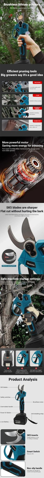 Tesoura Elétrica sem Fio Makita 18V Sem Escova, Tesoura de Poda Multifuncional para Galhos de Árvores Frutíferas, Ferramenta de Jardim Nova