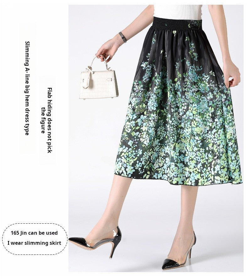 Women's Plus Size Half Skirt 2024 Summer New Bohemian Style Printed Pleated Skirt Fashionable Spring Women's Clothing