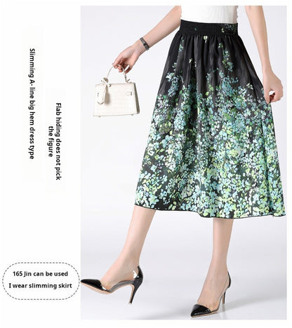 Women's Plus Size Half Skirt 2024 Summer New Bohemian Style Printed Pleated Skirt Fashionable Spring Women's Clothing
