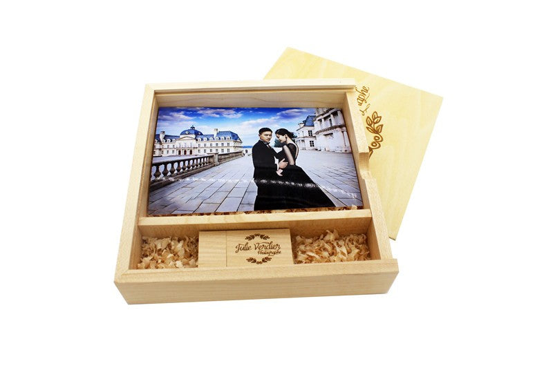 JASTER Álbum de Fotos de Nogueira com Bordo, USB de Madeira + Caixa, Pen Drive de 128 GB 64 GB, Disco U, Fotografia, Presente de Casamento, Logotipo Personalizado Gratuito
