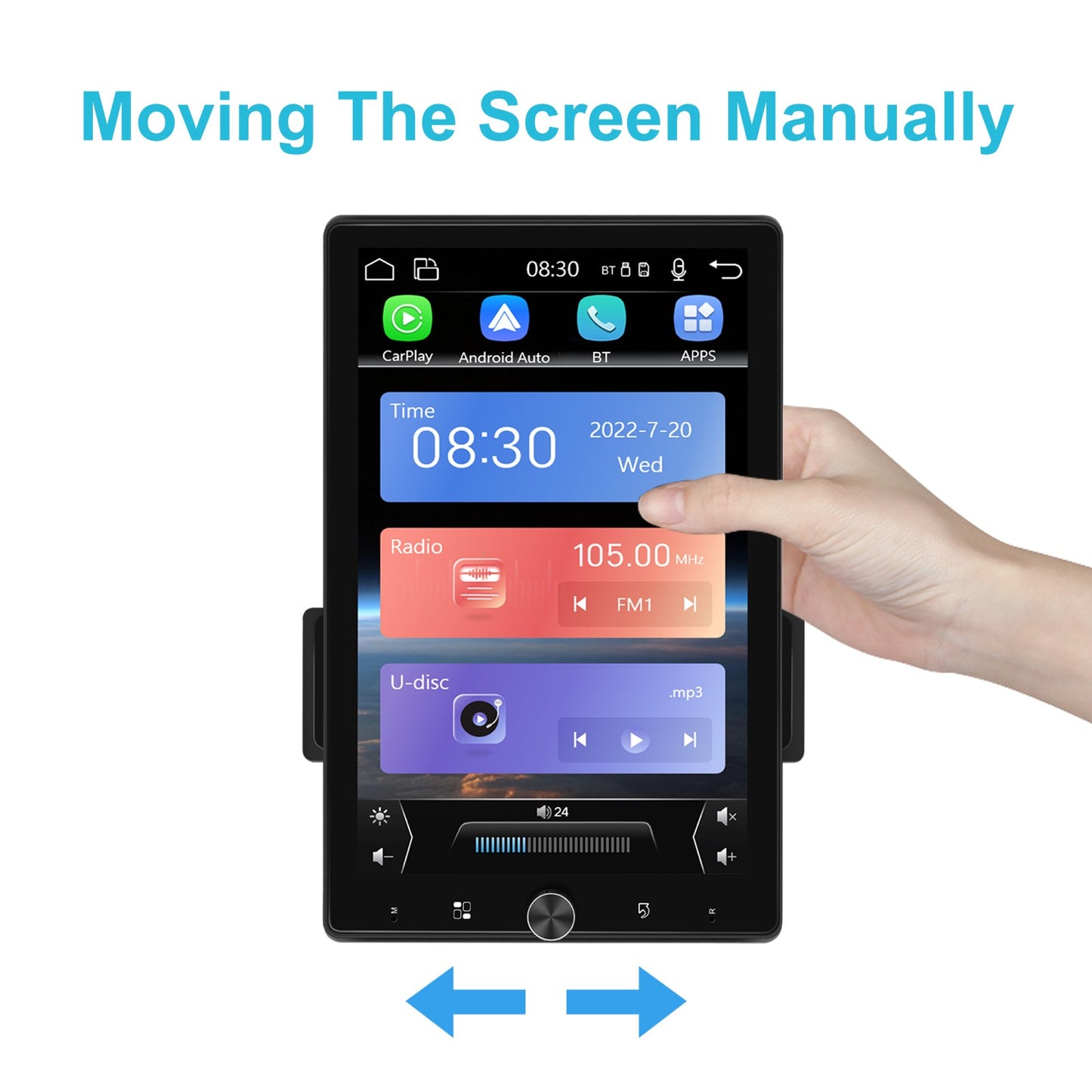 Podofo 10.4" Wireless CarPlay MP5 Player 1din Universally Rotation Car Multimedia Player Wireless Android Auto Car Radio Stereo