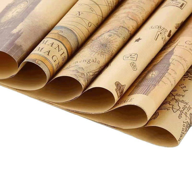 Fold Retro Kraft Gift Wrapping Paper Worldmap Christmas Gift Paper Newspaper Craft Valentine's Day Birthday Gift RegularPaper