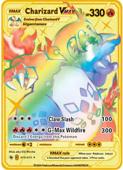 Pokemon English Metal Card Anime Pikachu Charizard Mewtwo Blastoise  Vmax Shiny Letters Game Collection Card Kids Toy Gifts