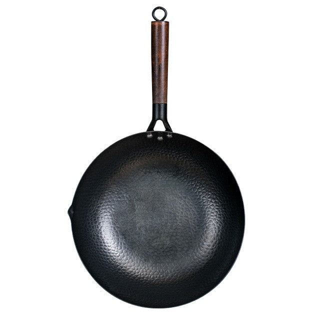 Panela Wok de Ferro Puro Konco, Panela de Ferro Fundido Antiaderente, Uso Geral para Fogão a Gás e Indução 32cm