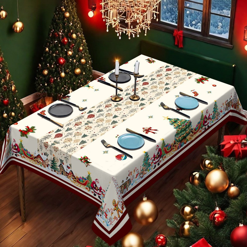 Christmas Trees Santa Print Tablecloth for Table Decor Winter Gingerbread Man Kitchen Dining Table Cloth Christmas Decorations