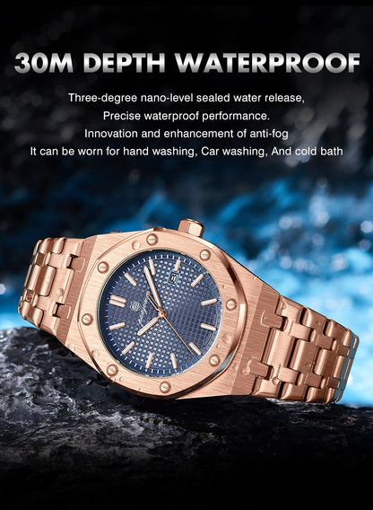 PAAZOMU Luxury Business Man Wristwatch Waterproof Luminous Date Men Watch Stainless Steel Fashion Quartz Watches For Men Reloj