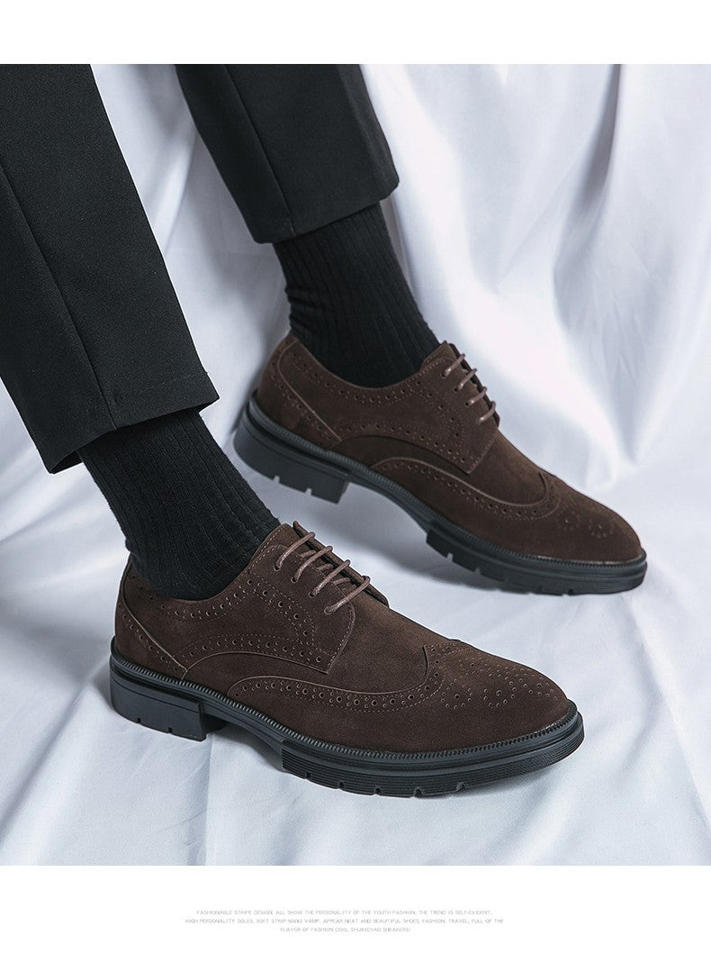 New 46 large size abrasive leather Brock carved business dress shoes for men round head lace-up casual shoes