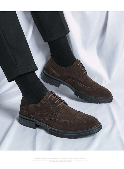 New 46 large size abrasive leather Brock carved business dress shoes for men round head lace-up casual shoes